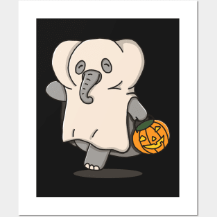 Cute Elephant In Ghost Costume Posters and Art